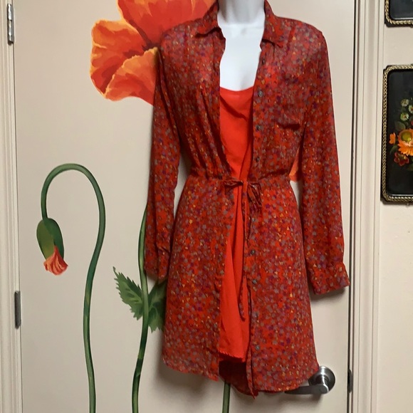 Jessika Simpson Red Floral Confetti Shirt Dress